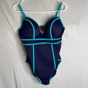 SPANX Navy and Teal One Piece Swimsuit